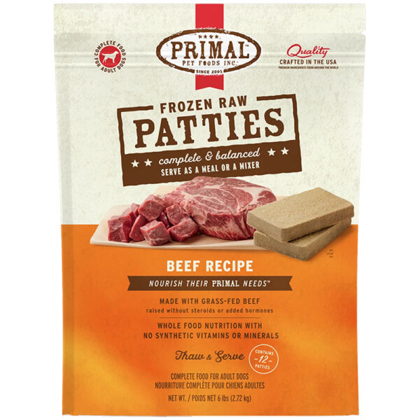 Primal Raw Frozen Canine Patties Beef Formula Dog Food